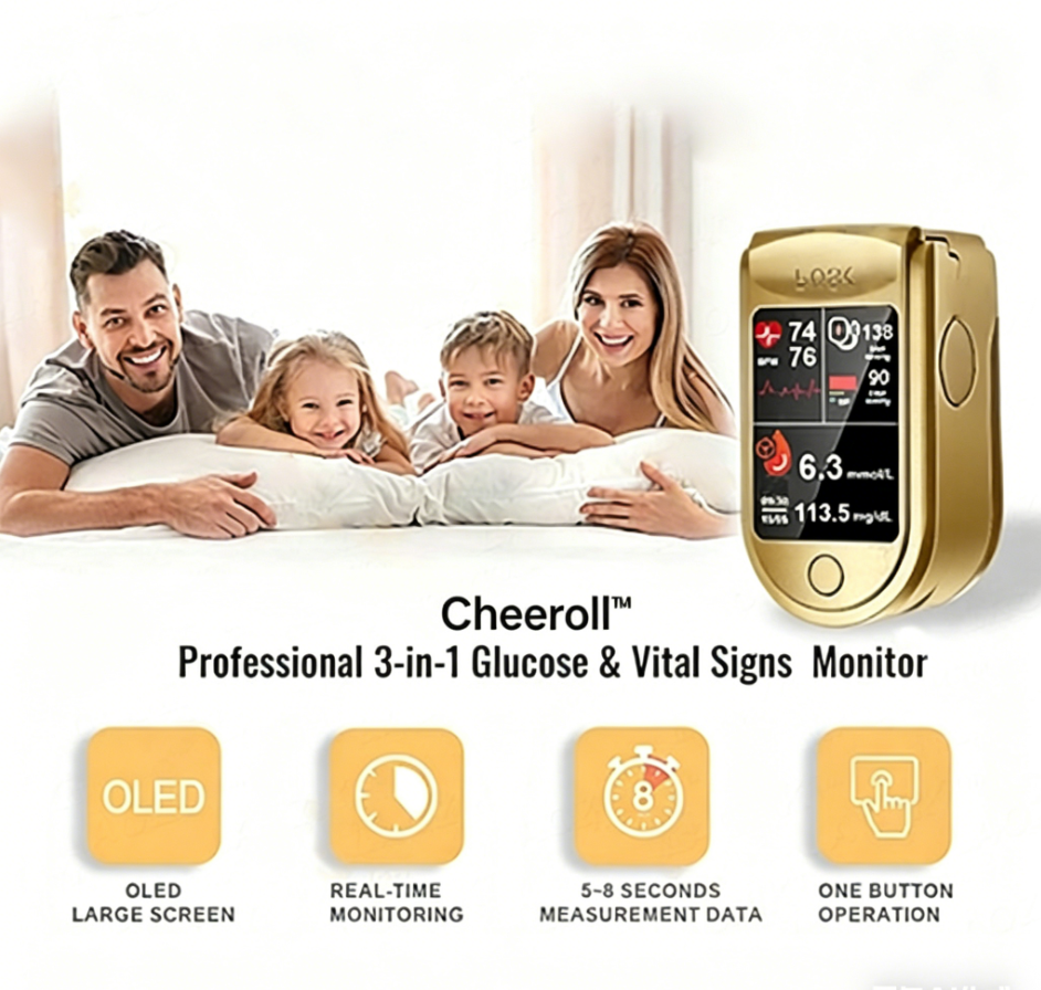 🩸Health America Subsidized Product | Cheeroll® Professional 12in1 Glucose & Vital Signs Monitor-Painless, Fast, Precise& FDA-Backed(Made in California, USA)